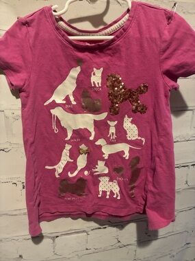 Girls' Hot Pink Short Sleeve Dog Graphic Tee